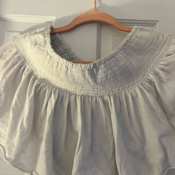 Off the Shoulder Ruched White Top - Picture 2 of 3